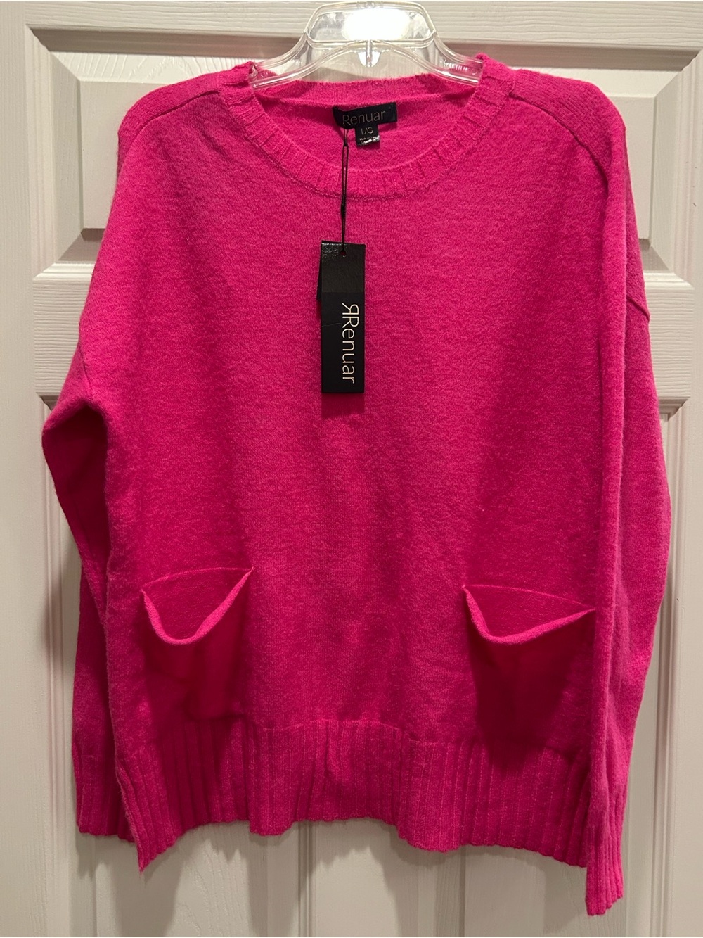 Renuar Women's Hot Pink Pocket Crewneck Sweater
